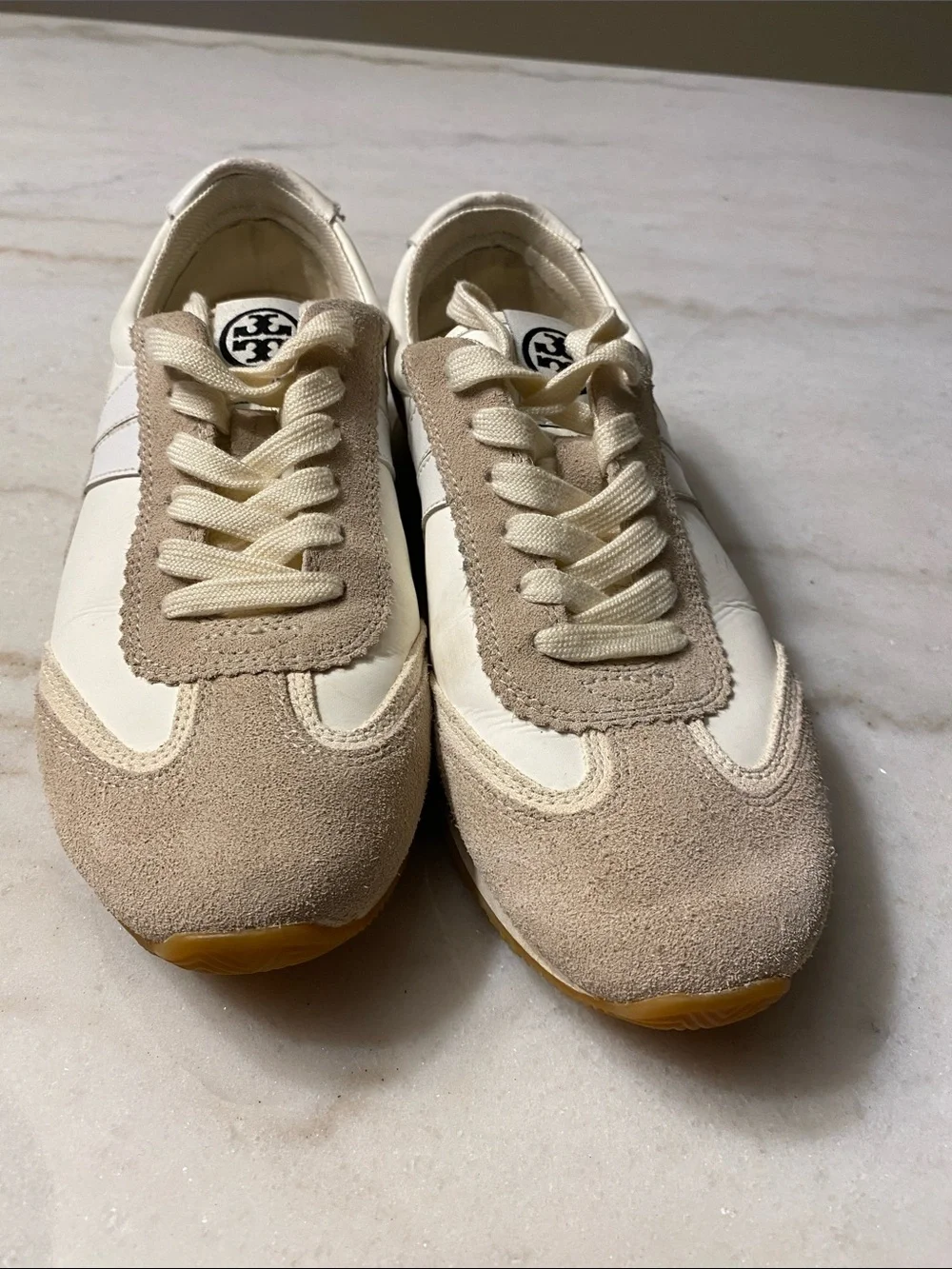 Tory Burch Cream & Beige Suede Trim Sneakers size 6.5